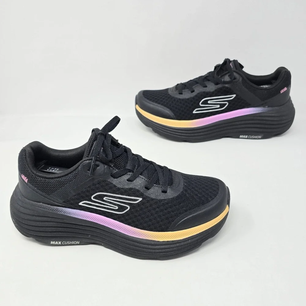 Skechers Max Cushioning Endeavour Women 7 Black Pink Orange Running Shoes 129470